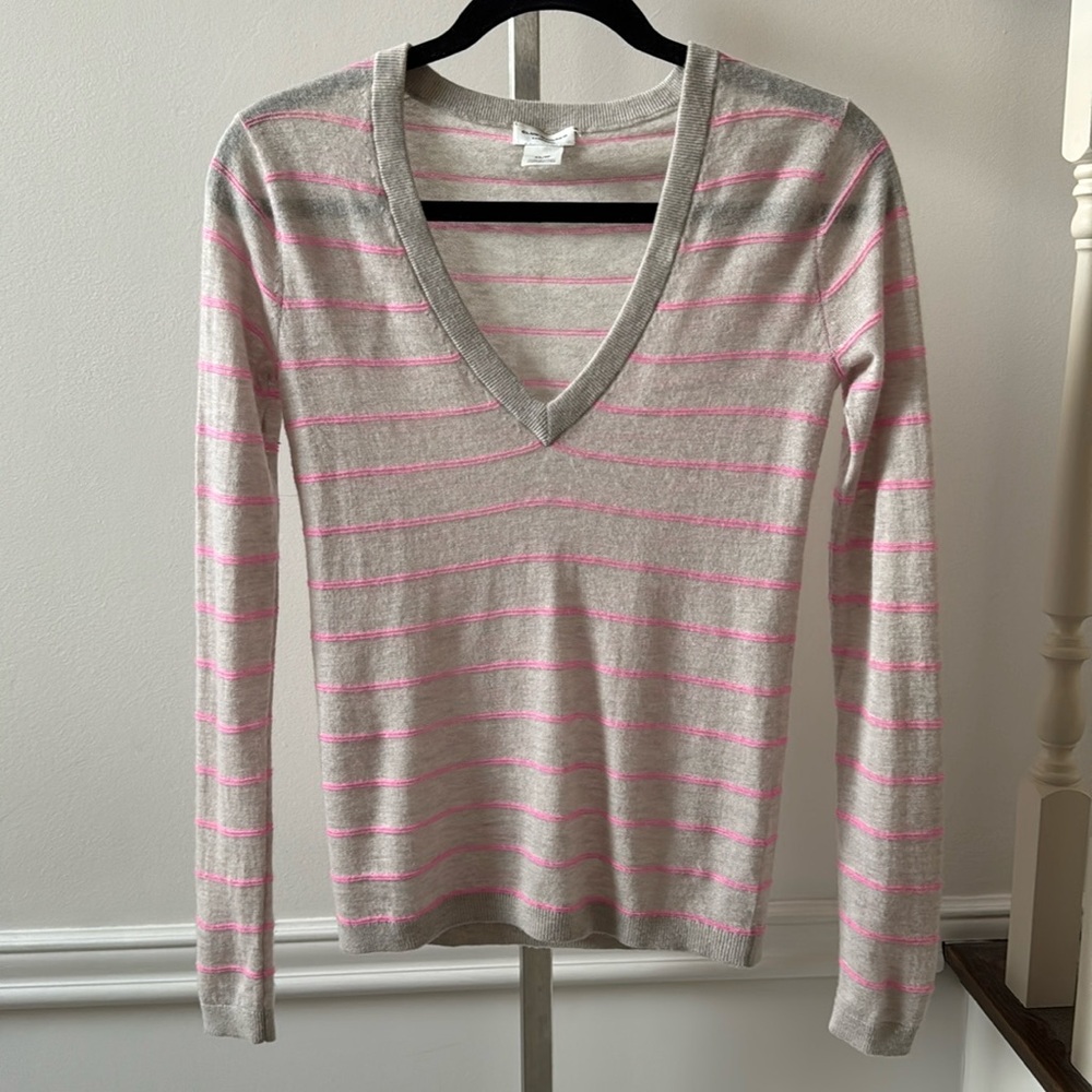 Club Monaco Kenzee striped sweater pink/cream cashmere sz XS